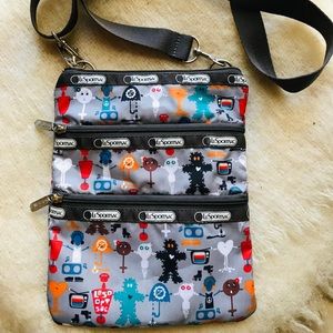 LeSpirtSac Kasey 3 Zip Emojis Nylon Crossbody